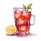 Detailed Watercolor Illustration Of Red Hot Armudu Soda With Tea In Glass Style