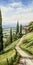 Detailed Watercolor Painting Of Tuscany Road And Countryside
