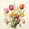 Detailed Watercolor Tulip Bouquet: Naturalistic Botanical Art From 1960s Dutch Watercolor