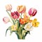 Detailed Watercolor Tulip Bouquet: Naturalistic Botanical Art From 1960s Dutch Watercolor