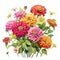 Detailed Watercolor Zinnia Bouquet: Realistic Botanical Art