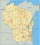 Detailed Wisconsin physical map with labeling.