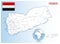 Detailed Yemen administrative map with country flag and location on a blue globe