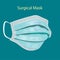 Details 3d medical surgical mask isolated on turquoise background. Vector illustration. COVID19 protection.