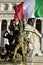 Details of Altair of the Fatherland, Rome Italy - Soldiers fight with Italian flag on the back