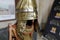 Details with an ancient Dacian replica helmet during a historic reenactment event