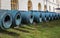 Details of antique 17th century cannons in front of the Swedish Army Museum in Ostermalm district of Stockholm, Sweden