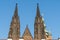 Details of the architecture of Metropolitan Cathedral of Saints Vitus in Prague, Czech Republic. Gothic style building with ancien