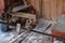 Details of the blade on the sawmill. Wood processing on a sawmill