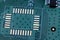 Details of electronic board. Close-up of electronic circuit board with empty microchip seat