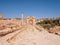 Details of famous historical North Tetrapylon, ancient Roman structure in Jerash, Jordan.