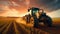 Details of farmer working in the fields with tractor on a sunset background. Agriculture industry details Generative AI