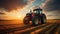 Details of farmer working in the fields with tractor on a sunset background. Agriculture industry details Generative AI