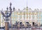 Details fence decorations with the Russian imperial double-headed eagle symbol on Palace Square on the background