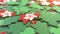 Details of flag of Hong Kong on the cardboard Christmas trees. Winter holidays related 3D animation