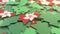 Details of flag of Hong Kong on the cardboard Christmas trees. Winter holidays related 3D rendering