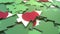Details of flag of Japan on the cardboard Christmas trees. Winter holidays related 3D rendering