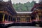 Details of a golden Toshogu complex in the town of Nikko, Japan, with both Shinto and Buddhist elements and wooden carvings