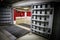 Details with the heavy metal doors of a nuclear explosion shelter fallout shelter, four stories below ground in a deep