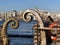 Details of historic boats with city view of Istanbul