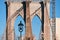 Details of the hybrid cable-stayed suspension Brooklyn Bridge, built in 1883, the first crossing