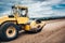 details of industrial roadworks with tandem roller and vibratory soil compactor