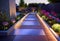 Details of modern garden landscape design, Illuminated path in front of a residential building