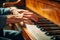 details of an old piano player\\\'s hands. generated with ai background