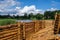 Details of old restored wooden log castle