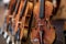 Details with parts of violins before a symphonic classical concert