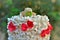 Details of popcorn cake decorated with mini straw hat