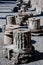 Details of remains of columns at the house of the faun in Pompeii Italy. Pompeii was destroyed and buried with ash and pumice aft