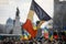 Details with the Romanian flag with a hole, the symbol of the Romanian Revolution from December 1989