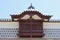 Details roof decorations ancient Kanazawa castle, Japan