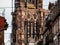 Details of the Strasbourg Cathedral. Architectural and sculptural elements of the facade and tower