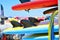 Details of the surfboard. Set of different color surf boards