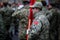 Details of a Turkish army soldier holding a flag and having Turkey and NATO insignia. Turkey and NATO relationship