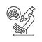 Detection of cancer cells by analysis line black icon. Oncology medical research concept