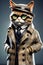 Detective cat mysterious feline elegance in plaid trench coat