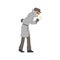 Detective character looking through magnifying glass, confident detective in gray coat searching vector Illustration