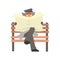 Detective character sitting on a bench and spying reading newspaper, private investigator, inspector or police officer