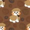 Detective dog seamless pattern background with cap, pipe. Sherlock Holmes dog costume. Cartoon dog puppy shih tzu background.