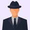 Detective or Gangster Man in a Hat and Suit Flat Vector Illustration