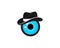 Detective hat on blue eye lens