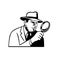 Detective Inspector Private Eye or Investigator Looking Through Magnifying Glass Retro Stencil Black and White