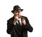 Detective with magnifying glass on white background