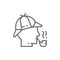 Detective, Sherlock Holmes with smoking pipe line icon.