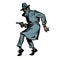 Detective spy man with gun pose. isolate on white background