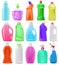 Detergent bottle vector cartoon plastic blank container with detergency liquid and mockup household cleaner product for