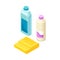 Detergent Bottles and Absorbent Cloth as Household Cleaning Equipments Isometric Vector Composition